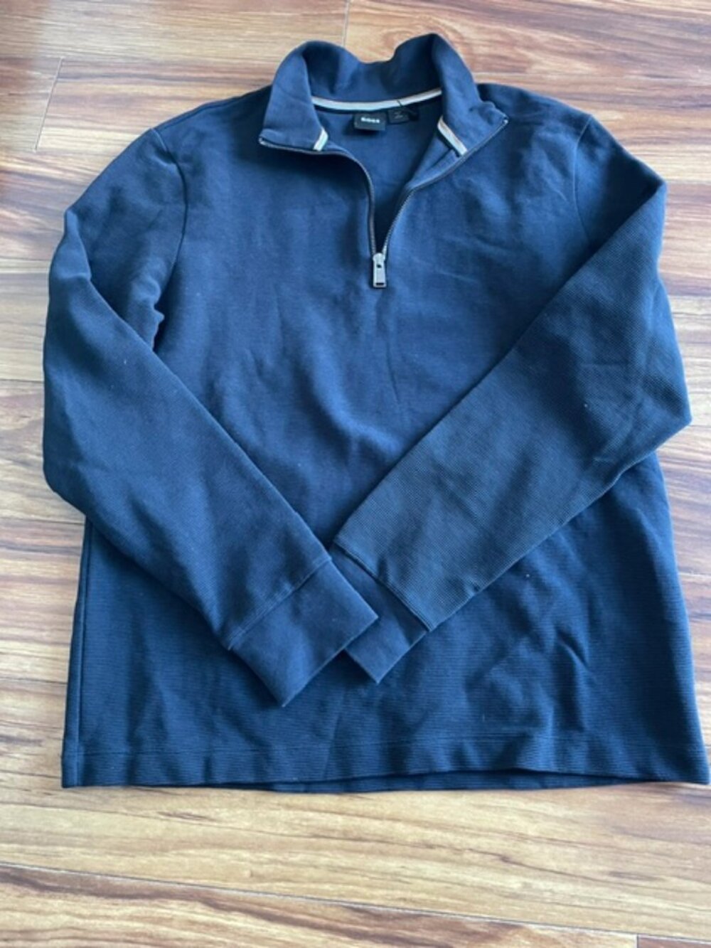 Hugo Boss Men's Long Sleeve Zipper Polo Shirt, Blue, Small Size